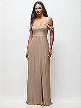Front View Thumbnail - Topaz Off-the-Shoulder Basque Neck Maxi Dress with Flounce Sleeves