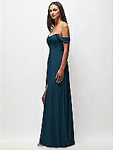 Side View Thumbnail - Atlantic Blue Off-the-Shoulder Basque Neck Maxi Dress with Flounce Sleeves