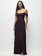 Front View Thumbnail - Aubergine Off-the-Shoulder Basque Neck Maxi Dress with Flounce Sleeves