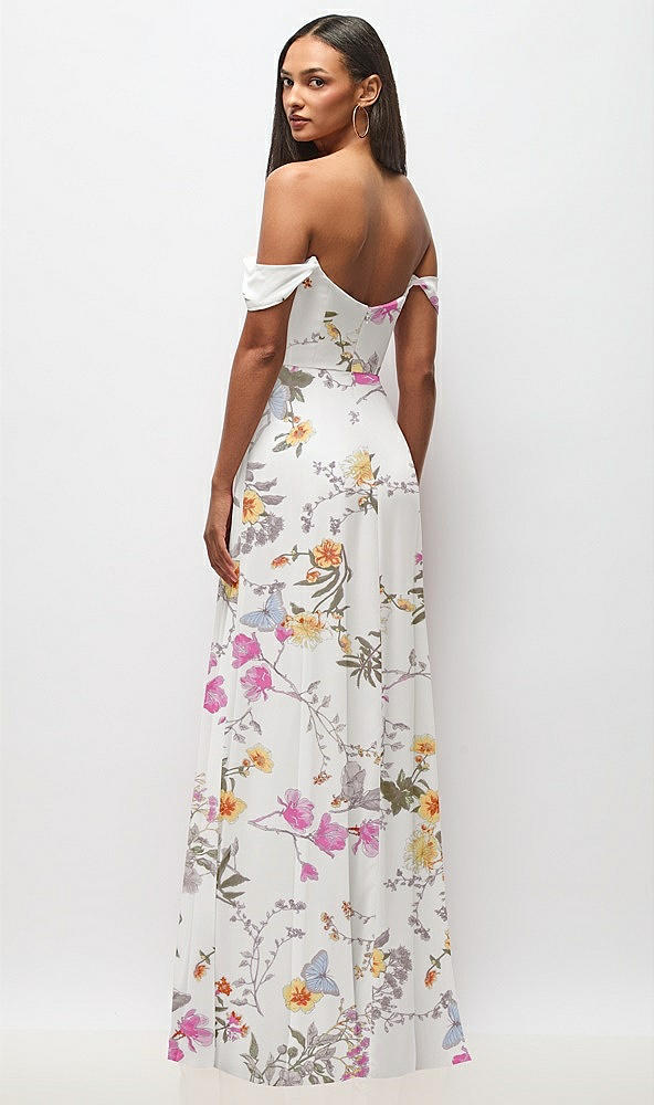 Back View - Butterfly Botanica Ivory Off-the-Shoulder Basque Neck Maxi Dress with Flounce Sleeves