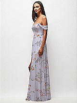 Side View Thumbnail - Butterfly Botanica Silver Dove Off-the-Shoulder Basque Neck Maxi Dress with Flounce Sleeves