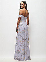 Rear View Thumbnail - Butterfly Botanica Silver Dove Off-the-Shoulder Basque Neck Maxi Dress with Flounce Sleeves