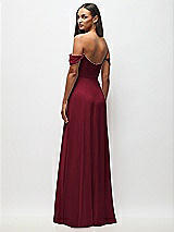 Rear View Thumbnail - Burgundy Off-the-Shoulder Basque Neck Maxi Dress with Flounce Sleeves