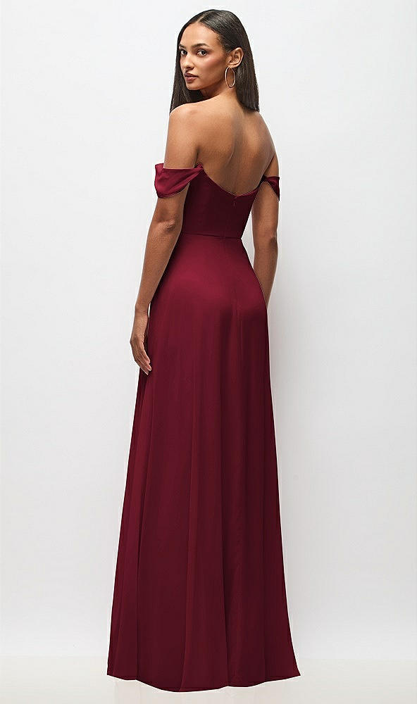 Back View - Burgundy Off-the-Shoulder Basque Neck Maxi Dress with Flounce Sleeves