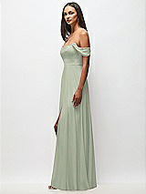 Side View Thumbnail - Celadon Off-the-Shoulder Basque Neck Maxi Dress with Flounce Sleeves