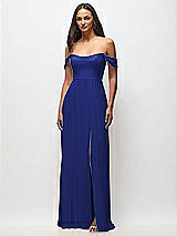 Front View Thumbnail - Cobalt Blue Off-the-Shoulder Basque Neck Maxi Dress with Flounce Sleeves