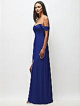 Side View Thumbnail - Cobalt Blue Off-the-Shoulder Basque Neck Maxi Dress with Flounce Sleeves