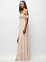 Side View Thumbnail - Coquette Floral Print Off-the-Shoulder Basque Neck Maxi Dress with Flounce Sleeves