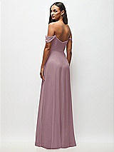 Rear View Thumbnail - Dusty Rose Off-the-Shoulder Basque Neck Maxi Dress with Flounce Sleeves