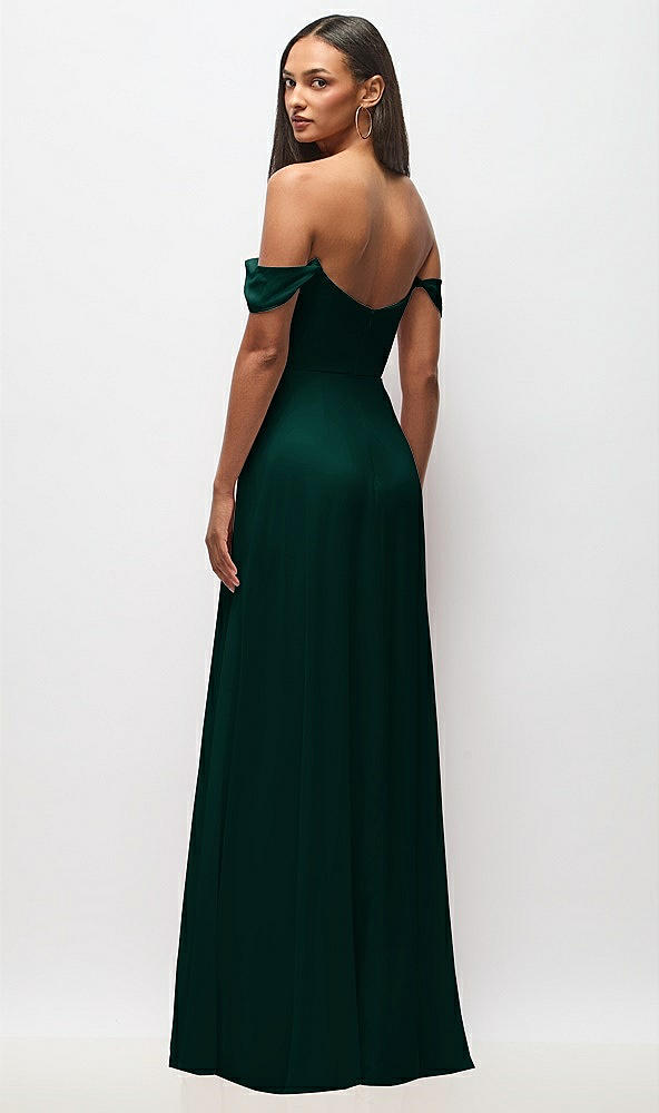Back View - Evergreen Off-the-Shoulder Basque Neck Maxi Dress with Flounce Sleeves