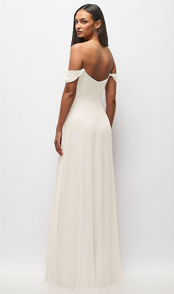 Back View - Ivory Off-the-Shoulder Basque Neck Maxi Dress with Flounce Sleeves