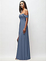 Side View Thumbnail - Larkspur Blue Off-the-Shoulder Basque Neck Maxi Dress with Flounce Sleeves