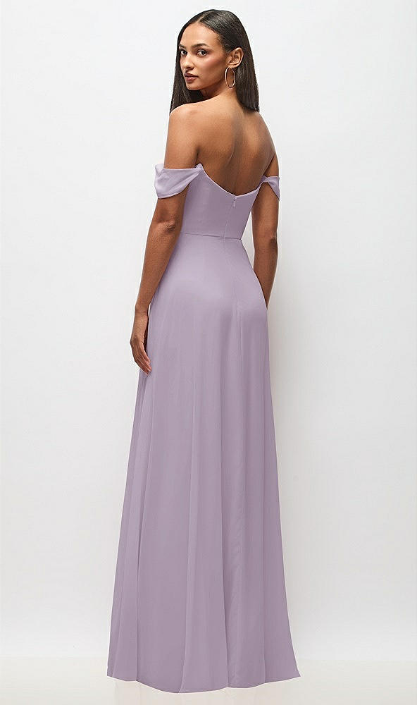 Back View - Lilac Haze Off-the-Shoulder Basque Neck Maxi Dress with Flounce Sleeves