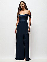 Front View Thumbnail - Midnight Navy Off-the-Shoulder Basque Neck Maxi Dress with Flounce Sleeves