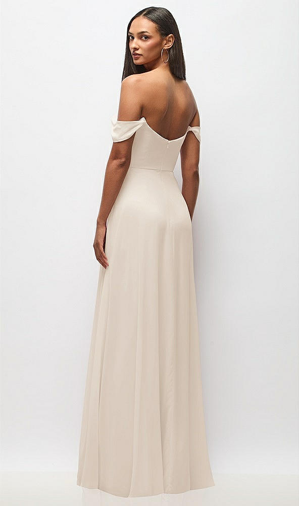 Back View - Oat Off-the-Shoulder Basque Neck Maxi Dress with Flounce Sleeves