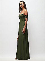 Side View Thumbnail - Olive Green Off-the-Shoulder Basque Neck Maxi Dress with Flounce Sleeves