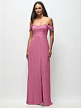Front View Thumbnail - Orchid Pink Off-the-Shoulder Basque Neck Maxi Dress with Flounce Sleeves