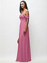 Side View Thumbnail - Orchid Pink Off-the-Shoulder Basque Neck Maxi Dress with Flounce Sleeves