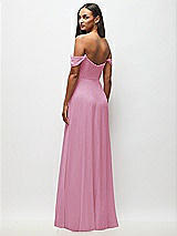 Rear View Thumbnail - Powder Pink Off-the-Shoulder Basque Neck Maxi Dress with Flounce Sleeves