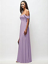 Side View Thumbnail - Pale Purple Off-the-Shoulder Basque Neck Maxi Dress with Flounce Sleeves