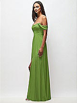Side View Thumbnail - Peridot Green Off-the-Shoulder Basque Neck Maxi Dress with Flounce Sleeves