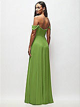 Rear View Thumbnail - Peridot Green Off-the-Shoulder Basque Neck Maxi Dress with Flounce Sleeves
