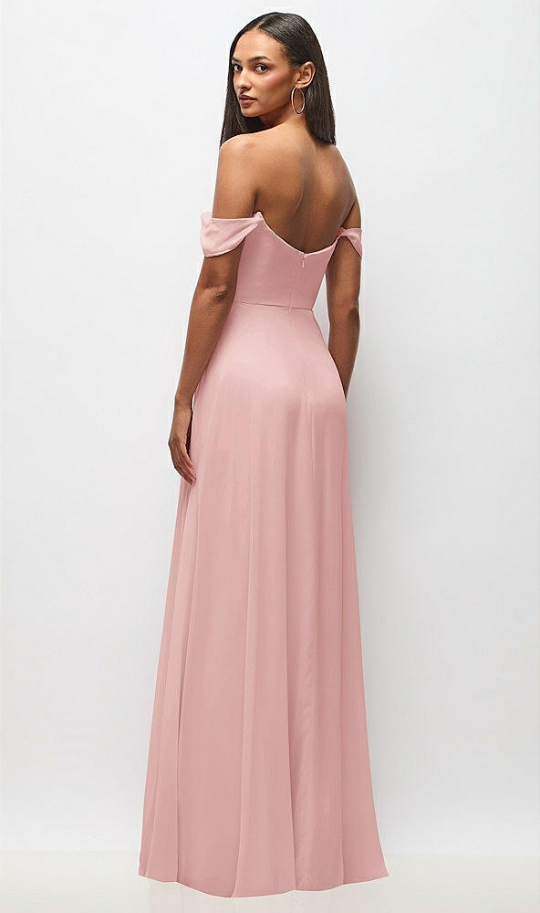 Back View - Rose Off-the-Shoulder Basque Neck Maxi Dress with Flounce Sleeves