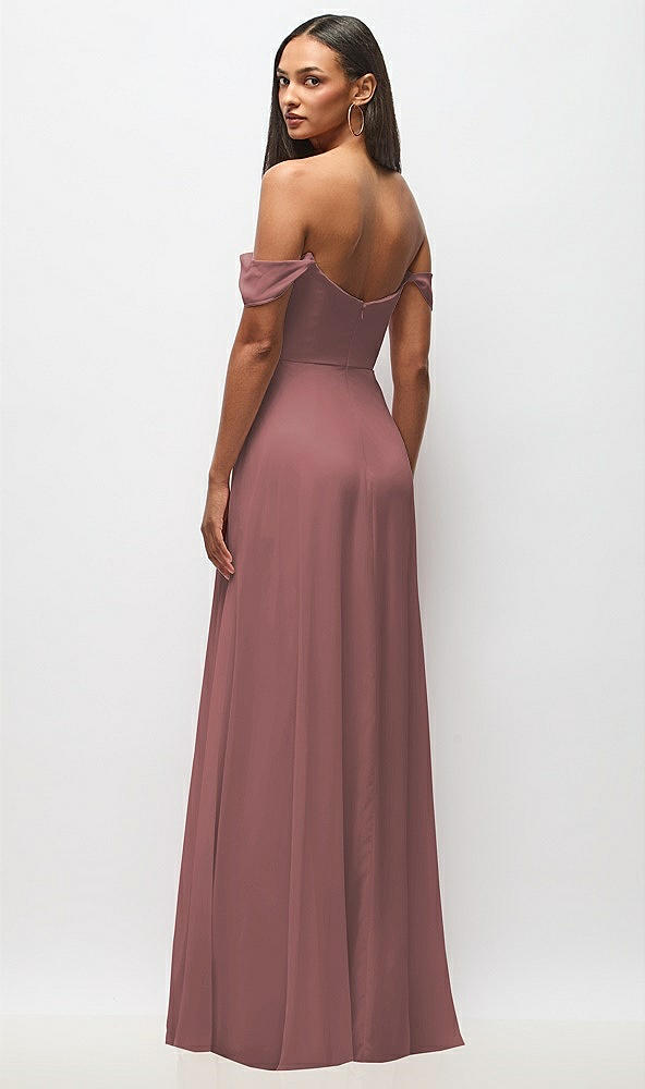Back View - Rosewood Off-the-Shoulder Basque Neck Maxi Dress with Flounce Sleeves