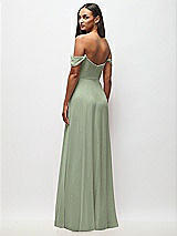 Rear View Thumbnail - Sage Off-the-Shoulder Basque Neck Maxi Dress with Flounce Sleeves