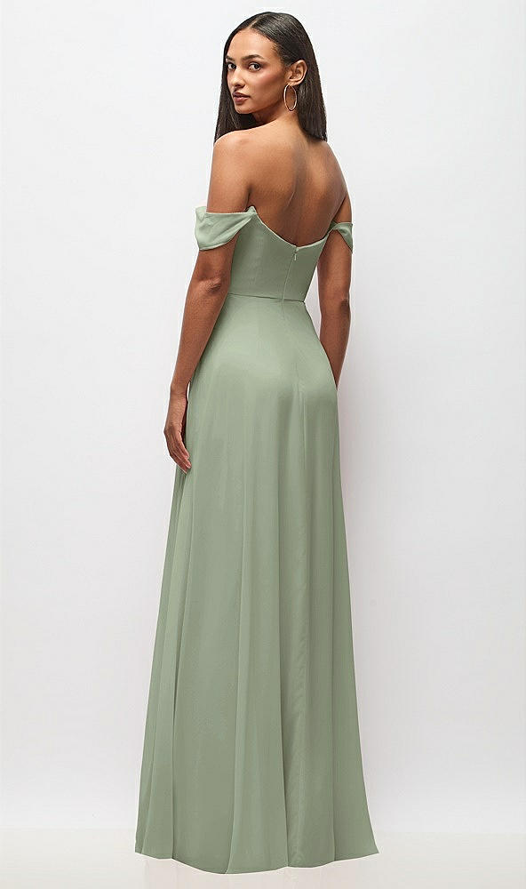 Back View - Sage Off-the-Shoulder Basque Neck Maxi Dress with Flounce Sleeves