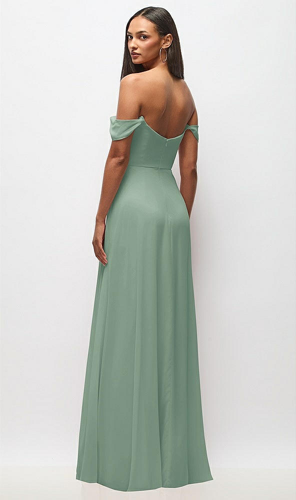 Back View - Seagrass Off-the-Shoulder Basque Neck Maxi Dress with Flounce Sleeves