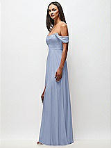 Side View Thumbnail - Sky Blue Off-the-Shoulder Basque Neck Maxi Dress with Flounce Sleeves