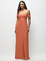 Front View Thumbnail - Terracotta Copper Off-the-Shoulder Basque Neck Maxi Dress with Flounce Sleeves