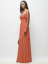 Side View Thumbnail - Terracotta Copper Off-the-Shoulder Basque Neck Maxi Dress with Flounce Sleeves