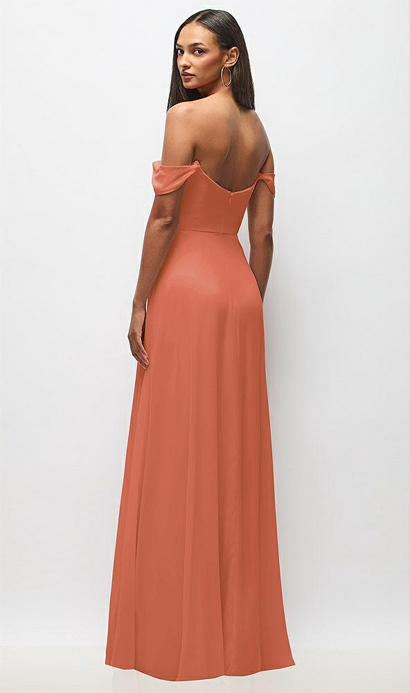 Back View - Terracotta Copper Off-the-Shoulder Basque Neck Maxi Dress with Flounce Sleeves