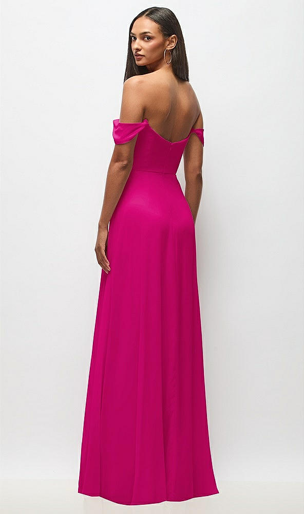 Back View - Think Pink Off-the-Shoulder Basque Neck Maxi Dress with Flounce Sleeves