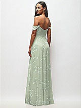 Rear View Thumbnail - Vintage Primrose Sage Off-the-Shoulder Basque Neck Maxi Dress with Flounce Sleeves
