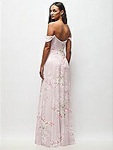 Rear View Thumbnail - Watercolor Print Off-the-Shoulder Basque Neck Maxi Dress with Flounce Sleeves
