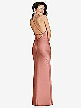 Rear View Thumbnail - Desert Rose Halter Convertible Strap Bias Slip Dress With Front Slit