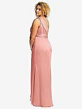 Rear View Thumbnail - Rose One-Shoulder Draped Twist Empire Waist Trumpet Gown