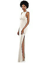 Side View Thumbnail - Ivory Jewel Neck Sleeveless Maxi Dress with Bias Skirt