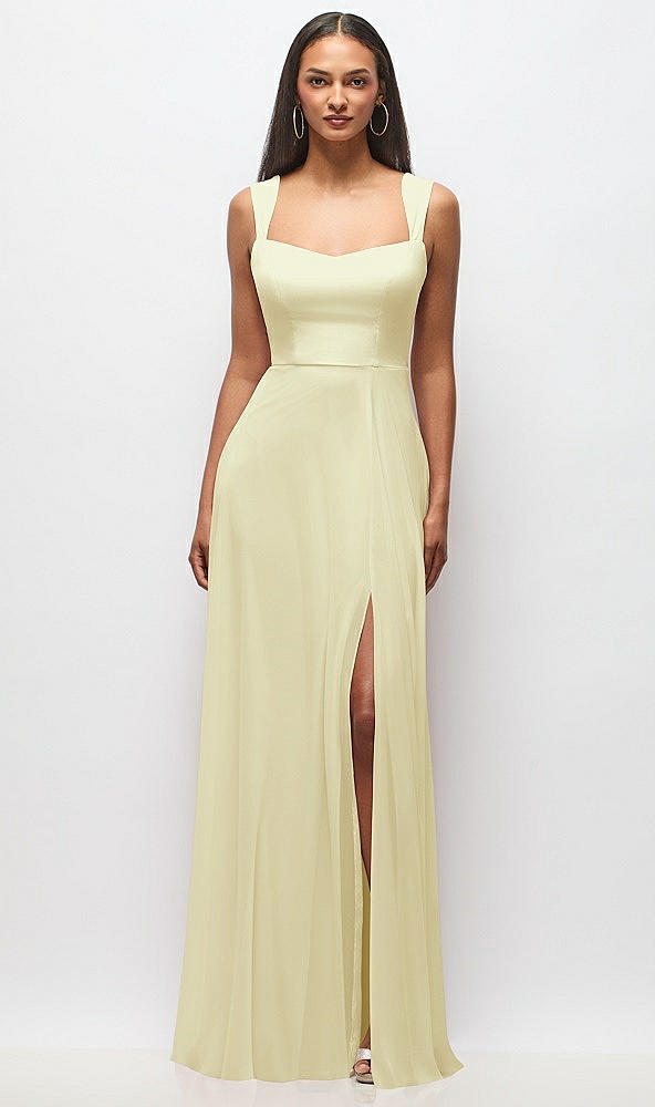 Front View - Butter Yellow Contoured Wide Strap Sweetheart Maxi Dress