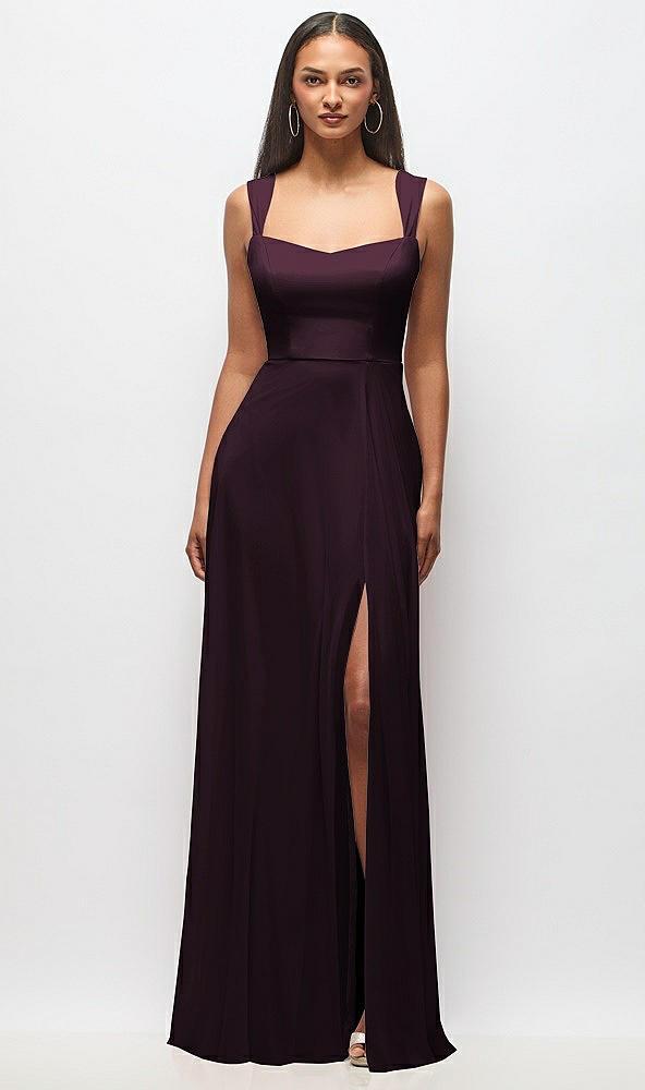 Front View - Deep Plum Contoured Wide Strap Sweetheart Maxi Dress