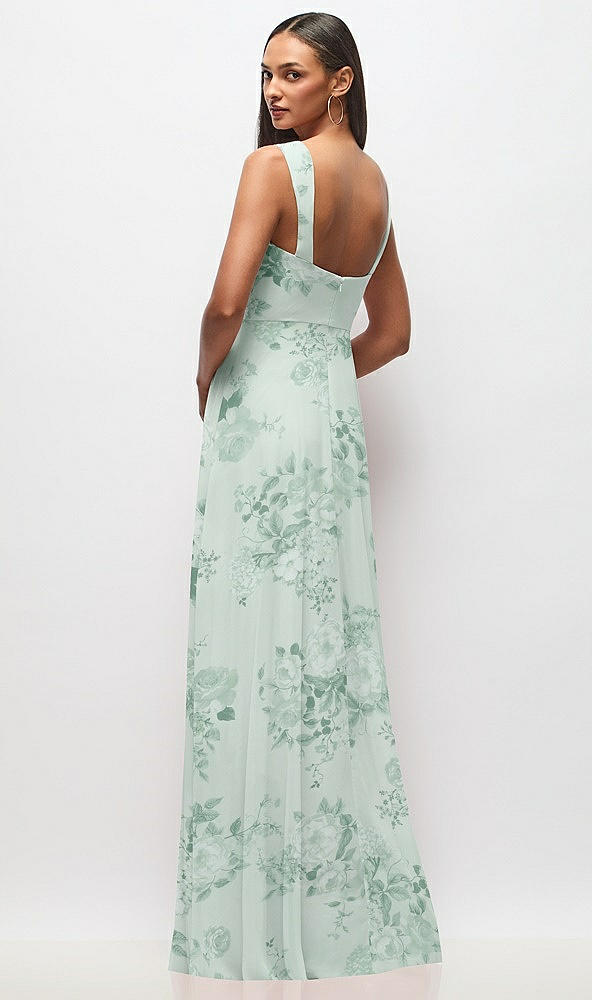 Back View - Mint Green Floral Contoured Wide Strap Sweetheart Maxi Dress