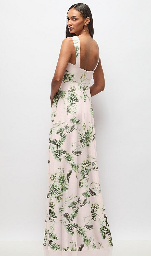 Back View - Palm Beach Print Contoured Wide Strap Sweetheart Maxi Dress