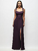Front View Thumbnail - Aubergine Contoured Wide Strap Sweetheart Maxi Dress