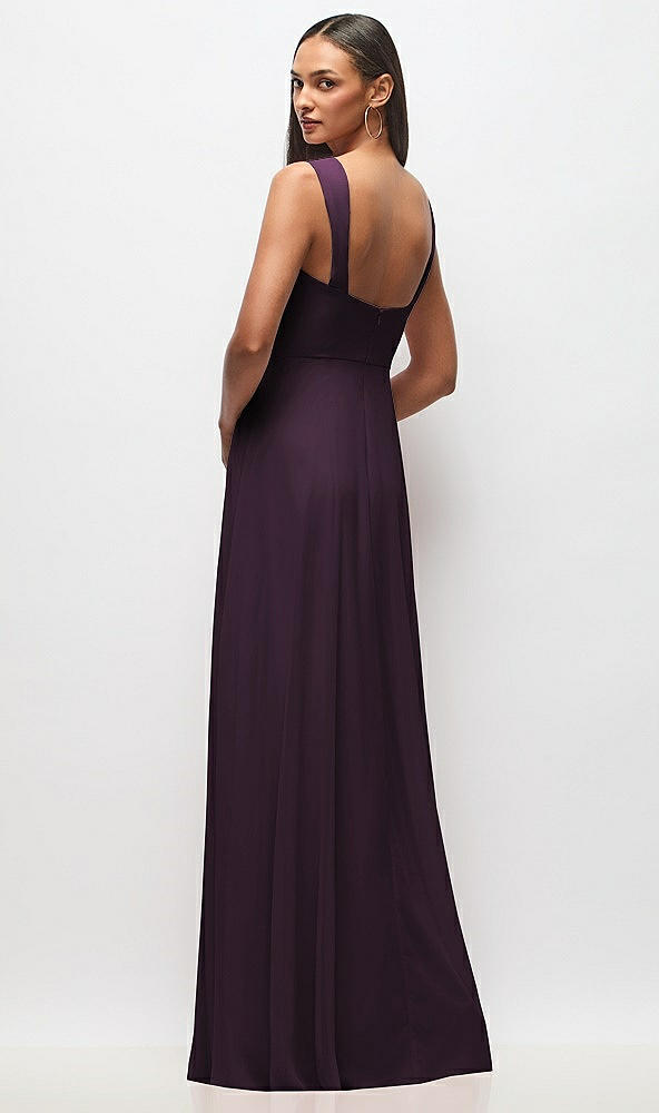 Back View - Aubergine Contoured Wide Strap Sweetheart Maxi Dress
