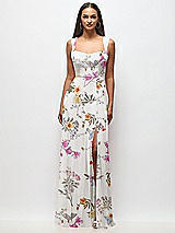 Front View Thumbnail - Butterfly Botanica Ivory Contoured Wide Strap Sweetheart Maxi Dress