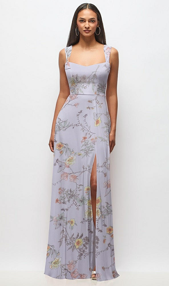 Front View - Butterfly Botanica Silver Dove Contoured Wide Strap Sweetheart Maxi Dress