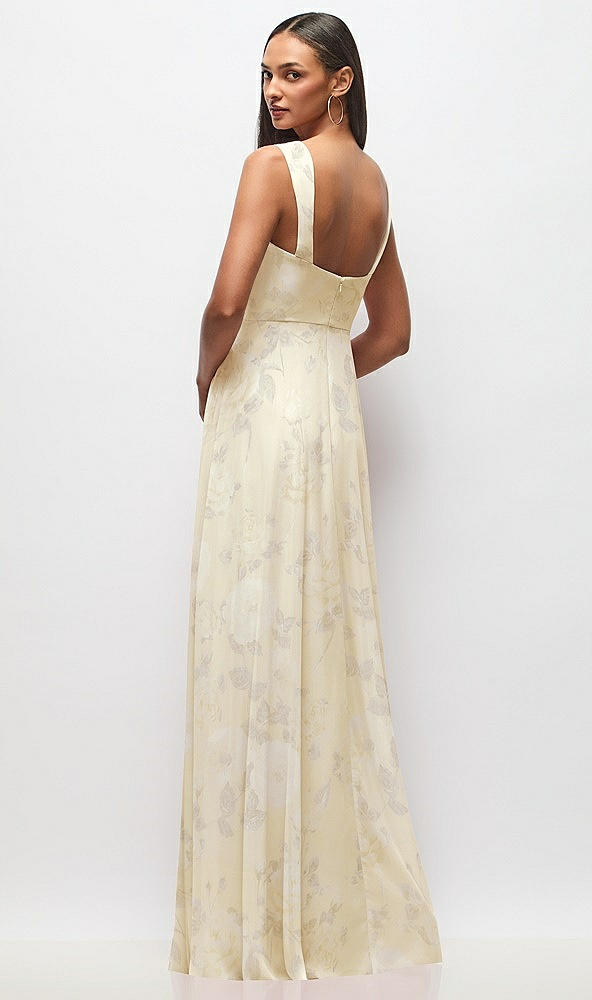 Back View - Butter Yellow Floral Contoured Wide Strap Sweetheart Maxi Dress
